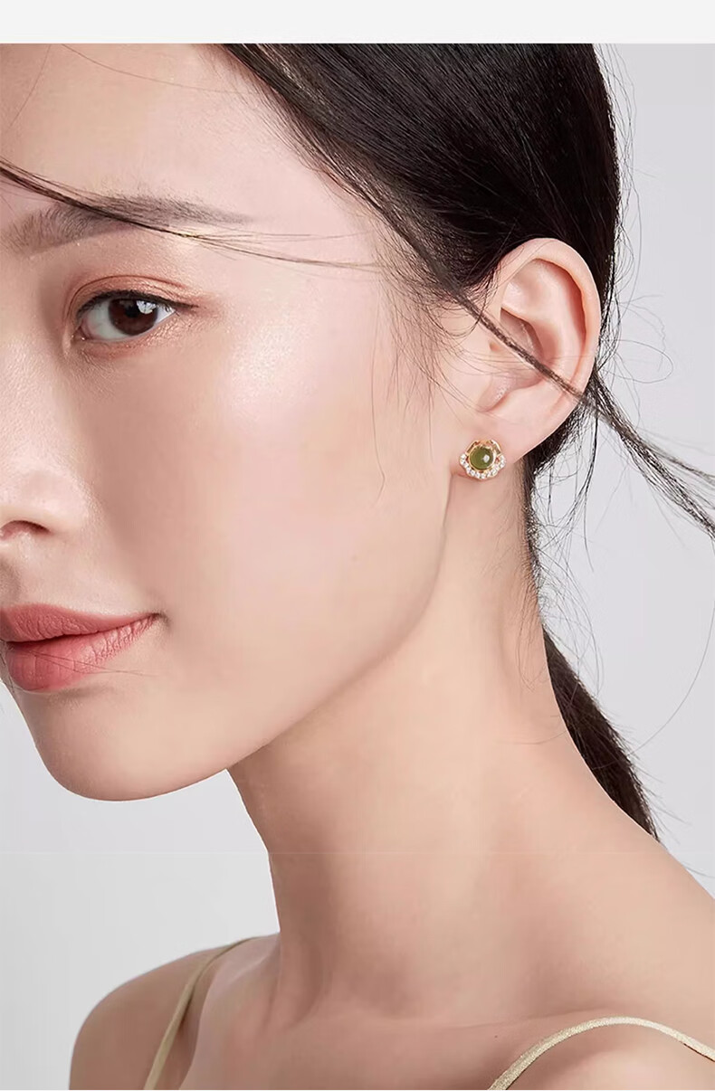 Zhou Baifu Ruyi Silver Stud Earrings for Women Hetian Jade Luxury High-End Earrings Women's Birthday New Year Gift for Girls 1