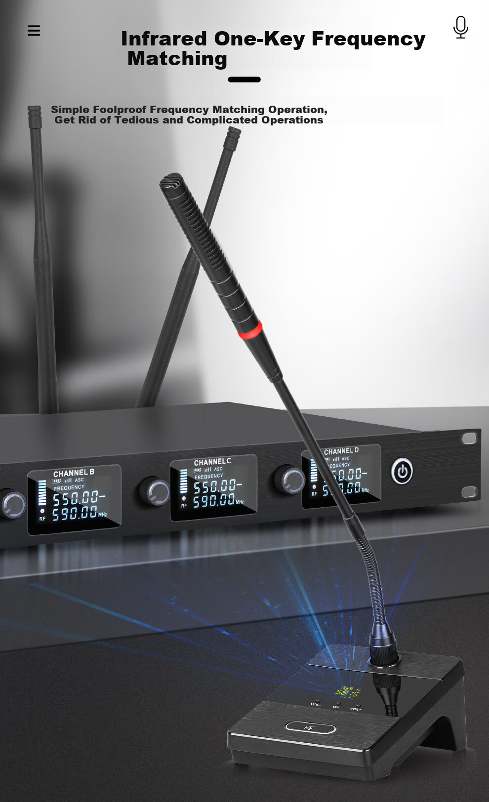 Depusheng Professional One-To Wireless Conference Microphone, Microphone for Hosting Meetings, Performances, Broadcasting, Live Streaming, Stage Speeches, Engineering Model with Stable Gooseneck And Anti-Howling DF206 6