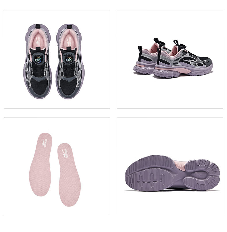 ERKE Kids Boys Girls Running Shoes Children Dial Buckle Cushioning Sports Shoes Black/Crystal White Size 38 25