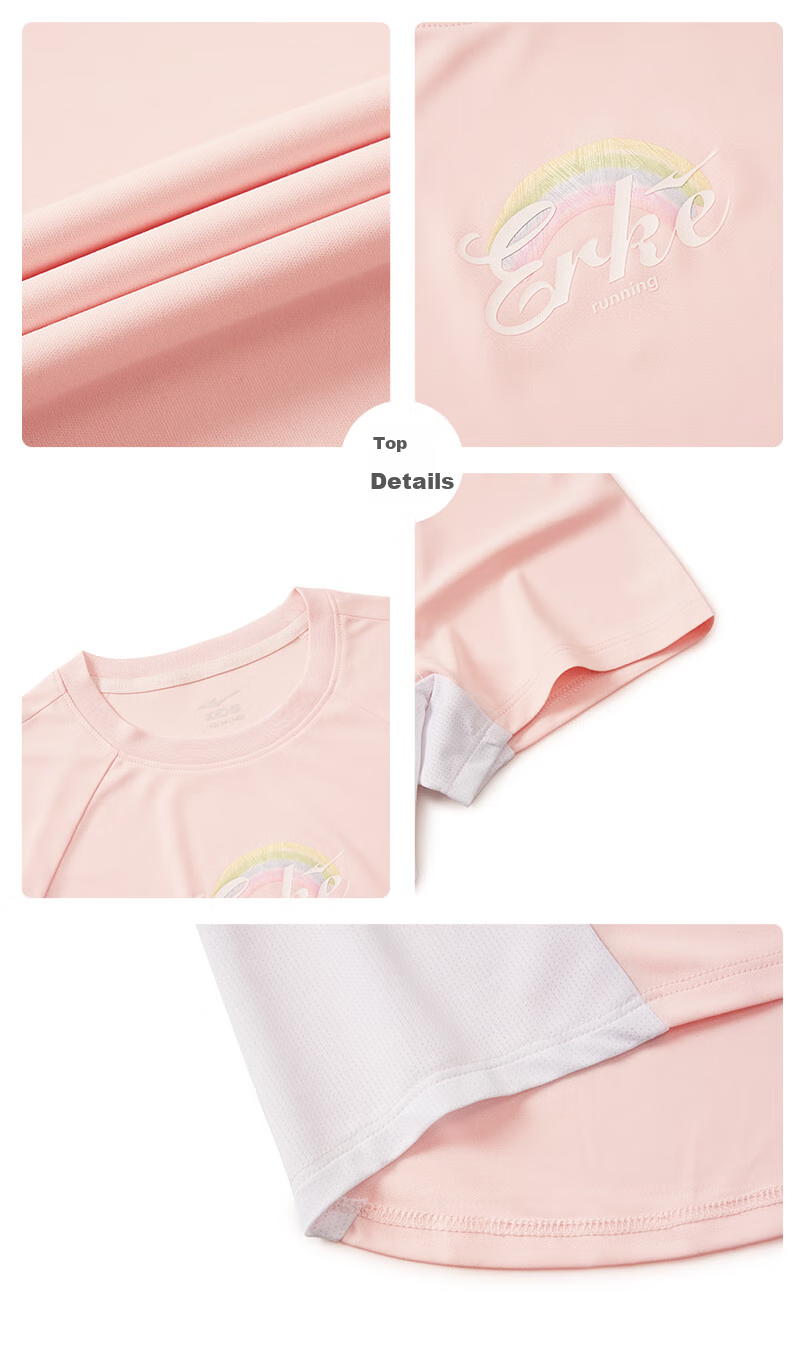 ERKE Kids Girls Sports Set Children's Casual Short Sleeve Set Pure White 120 20