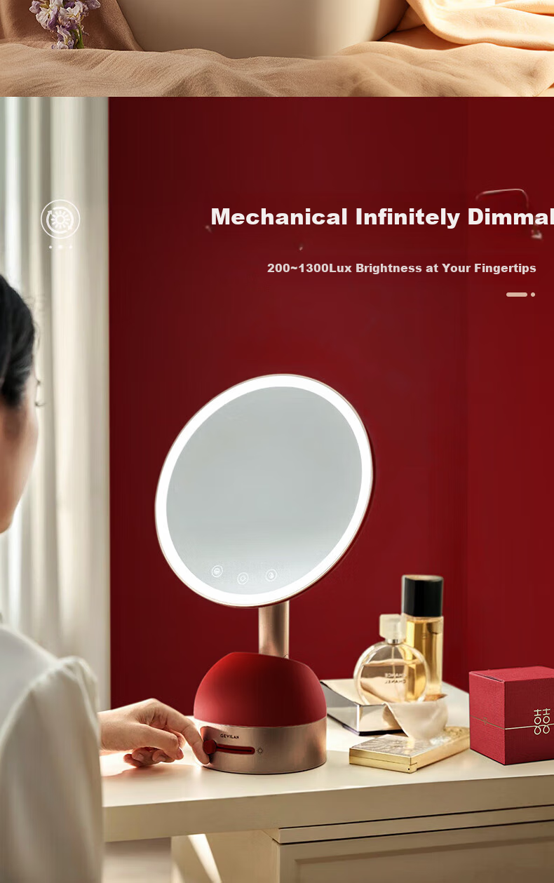 GEVILAN 3D Linkage Makeup Mirror with LED Light, Smart Illumination Beauty Mirror, Desktop Dressing Table High-Definition Lighting Mirror, Gift for Girlfriend, Wife, Best Friend, Birthday Wedding Present M2 Red 9
