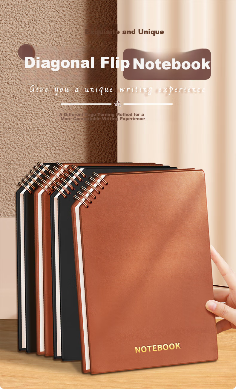 Faramon B5 Notebook Spiral Bound with Diagonal Flip, Thickened Simple Design for Middle School And High School Students, Comfortable to Hold, Aesthetically Pleasing Journal for College Students And Postgraduate Exam Preparation, Brown Color 1
