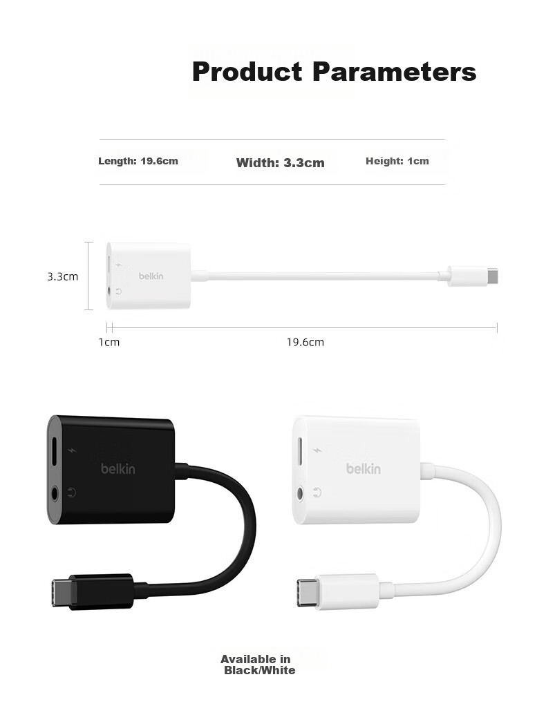 BELKIN Type-C Expansion Dock, One-To Adapter USB-C Power Supply + 3.5mm Headphone Adapter, Mobile Live Streaming Converter, Apple Phone Adapter NPA004 White 12