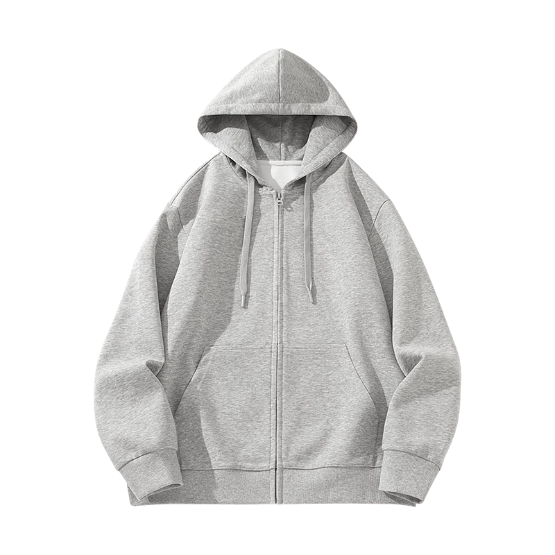 JEEP Men's Hoodie Cardigan Autumn Winter Soft Skin-Friendly Comfortable 325G Heavyweight Structured Hooded Jacket Men's W Light Gray M
