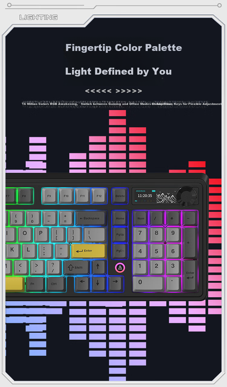 AJAZZ AK980V2 Tri-Mode Wireless Mechanical Keyboard with 10,000mAh Battery, Gasket Full Hot-Swappable 97 Keys 2U0 Knob TFT Color Screen RGB Blackberry Pink Maillard Switches 10