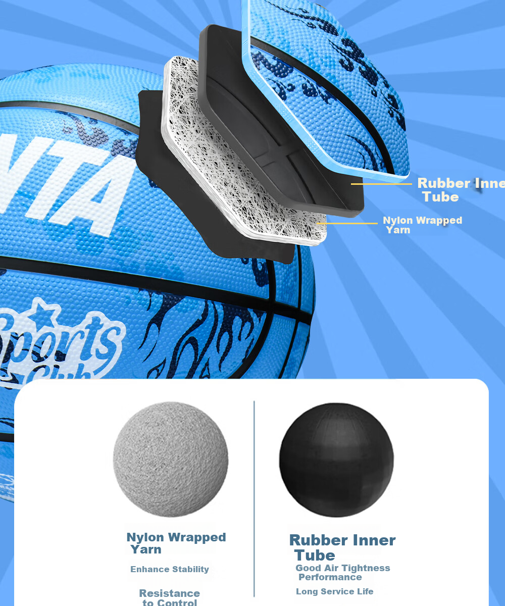 ANTA Basketball, Children's Size 5, for Indoor And Outdoor Use, Durable, Suitable for Cement Courts, Elementary School Students, Teenagers, Outdoor Rubber, Size 5 16