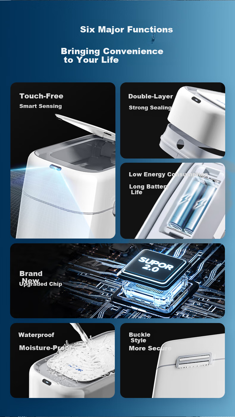 SUPOR Smart Sensor Trash Can 9L Rechargeable Waterproof for Bathroom Narrow Space 2026 Stylish Design 4