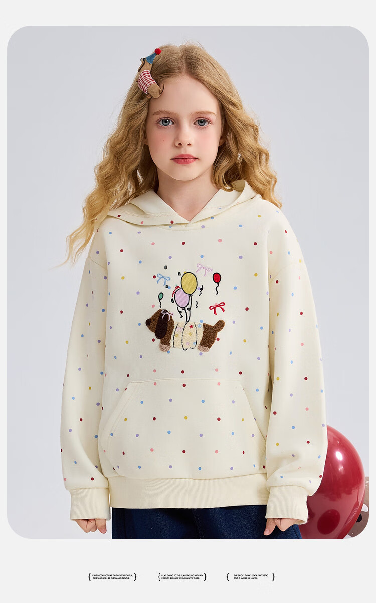 ASK JUNIOR Kids Hoodie 2026 Spring Long Sleeve Hooded Sweatshirt for Girls Cute Polka Dot Puppy Top 10