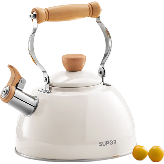 SUPOR Stainless Steel Whistling Kettle with Eye-pleasing Sound, Compatible with Gas And Induction Stoves, 2.5L White