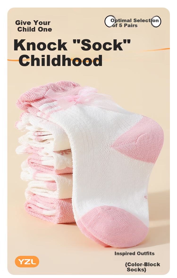 YUZHAOLIN Girls' Socks, Children's Mid-Calf Socks for Autumn, Short Socks for Older Girls, 5 Pairs, Bow-Tie Rabbit Desig 1