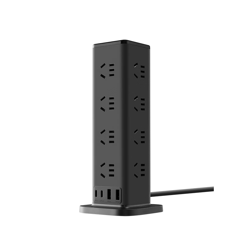 BULL Vertical USB Socket, Overload Protection Power Strip/Extension Cord/Power Board/Power Strip, 16 Outlets with Master Switch + 2A2C, Total Length 1.6 Meters, GNV-UL1016U, Black