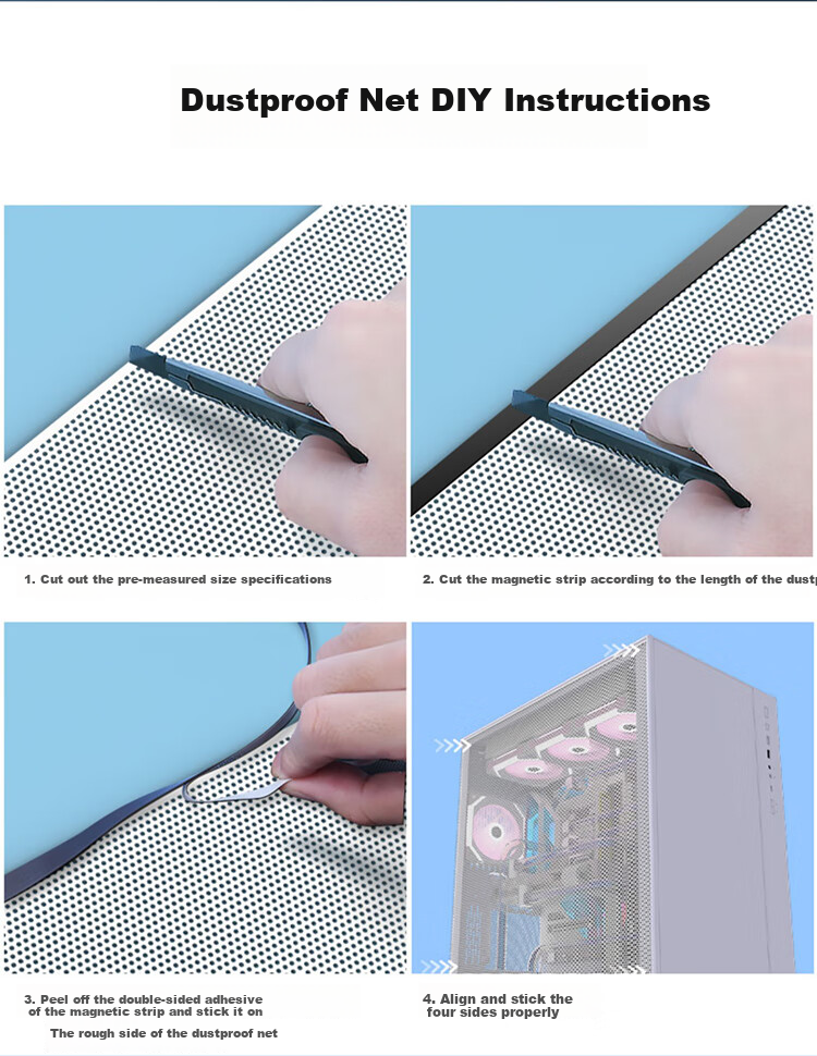 MOGE Case Dust Cover, Side Panel Magnetic Sealing, Seaside View Dust Net, Computer PVC Dust Cover, Fan Cooling Ventilation, White, MC22352 8