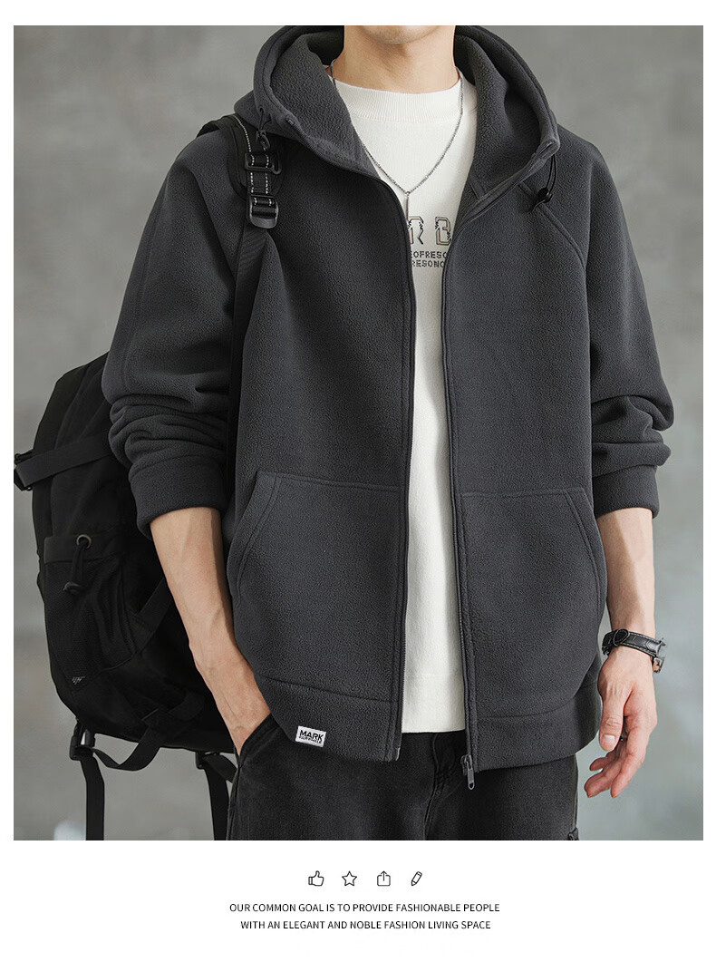 FAIRWHALE Men's Hoodie Autumn Winter Fleece-Lined Zip-Up Jacket Loose Fit Warm Casual Top Gray Fleece Lined L 3
