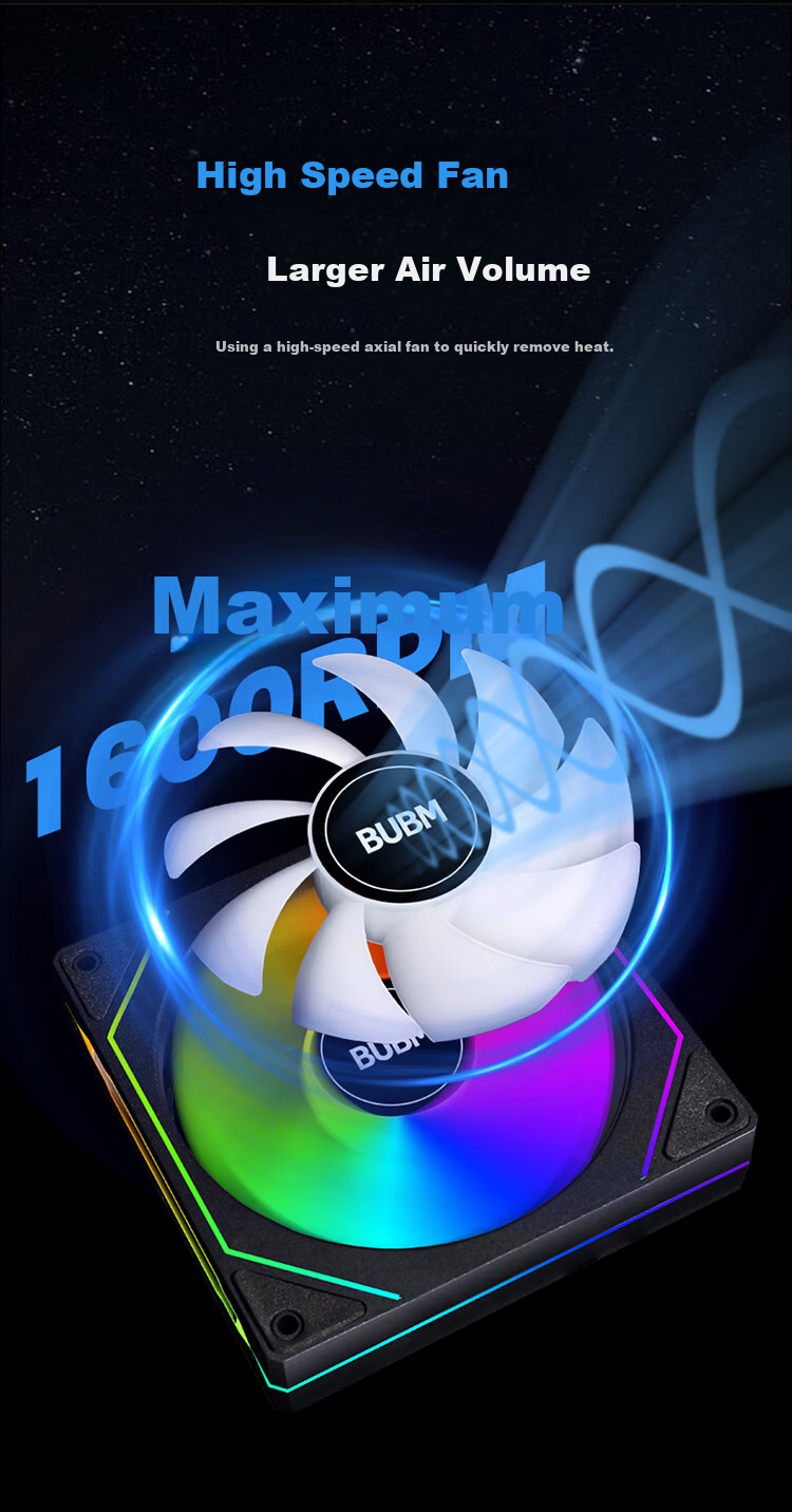 BUBM Case Fan Prism 4pro 12cm ARGB Synchronized Lighting, Computer Cooling Fan PWM Intelligent Temperature Control, Desktop High Airflow, Quiet Fan, White Straight Blade 2
