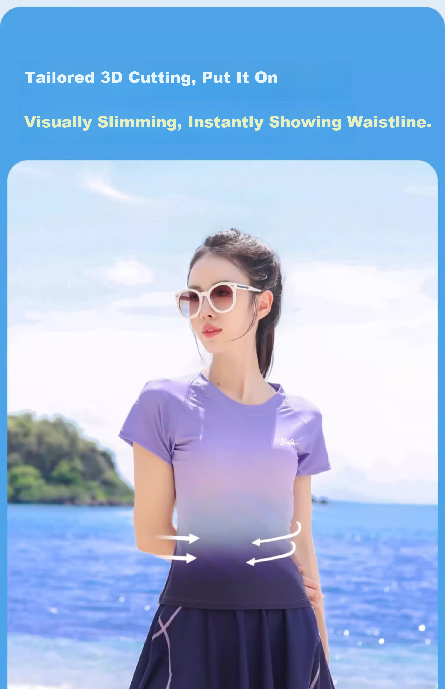 Barbie Swimsuit for Women, Slimming Tummy-Covering Gradient Two-Piece Skirt Style, Push-Up for Small Chest, Conservative Beach Vacation Swimwear 3