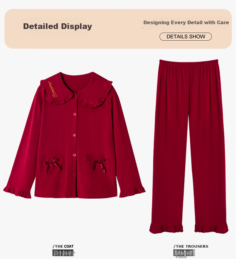 Yiduo Wedding Couple's Pajamas, Women's Autumn And Winter Pure Cotton Long-Sleeve Red, Zodiac Year, Men's And Women's Festive Home Wear Set 12