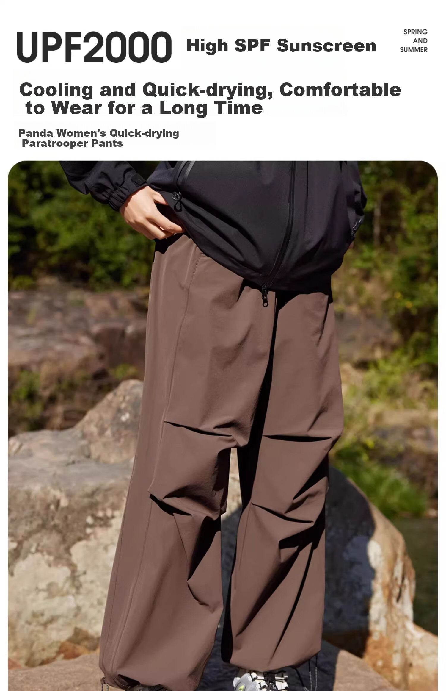 CAMEL Panda Outdoor Softshell Tactical Pants Quick-Dry Workwear Functional Pants Women Spring Summer Loose Casual Jogger Sun Protection Paratrooper Pants 3