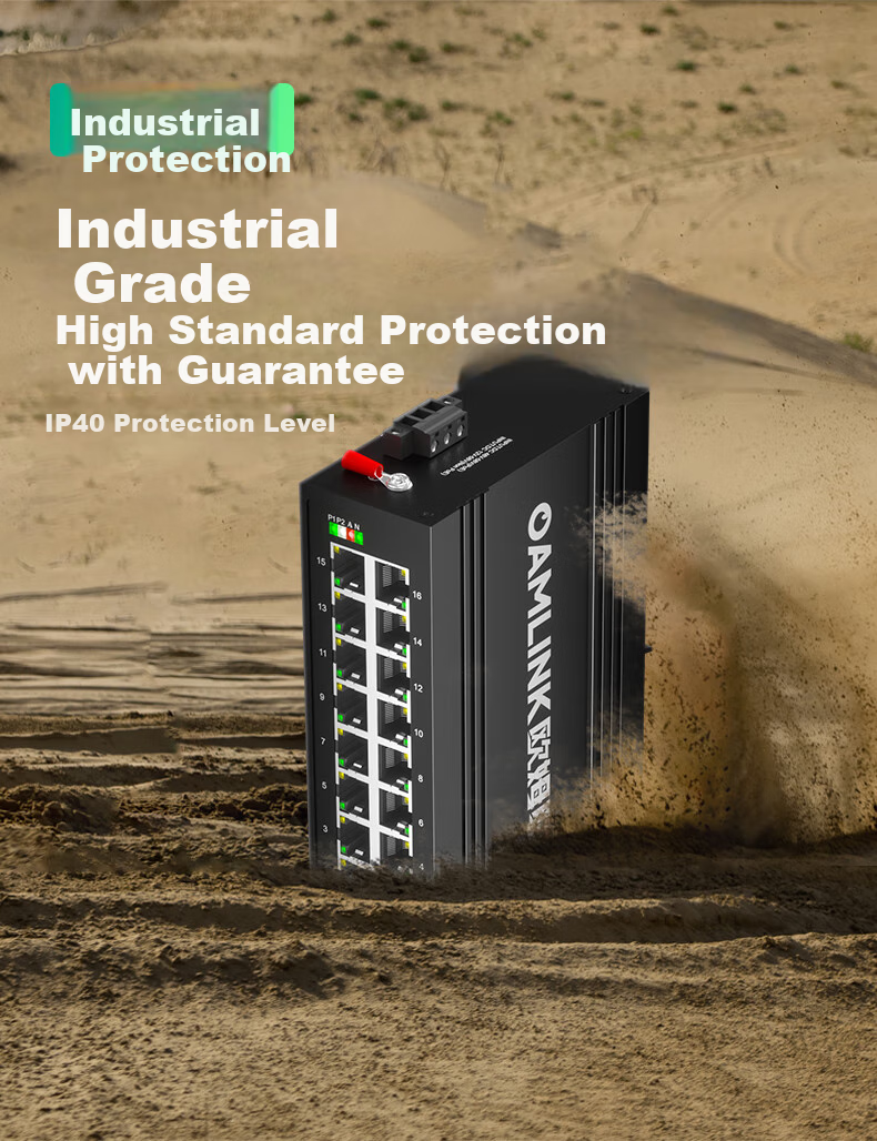 OAMLink Industrial Switch, 16 Ports, 100Mbps, Unmanaged, DIN Rail Mount, OAM-6000 2