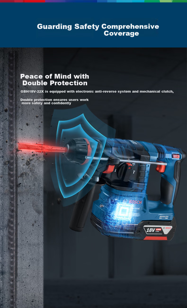 BOSCH Electric Hammer, Impact Drill, Water And Electrical Safety Installation, Tile Removal, Lithium Battery Brushless Two Batteries One Charger Set GBH18V-22X 7