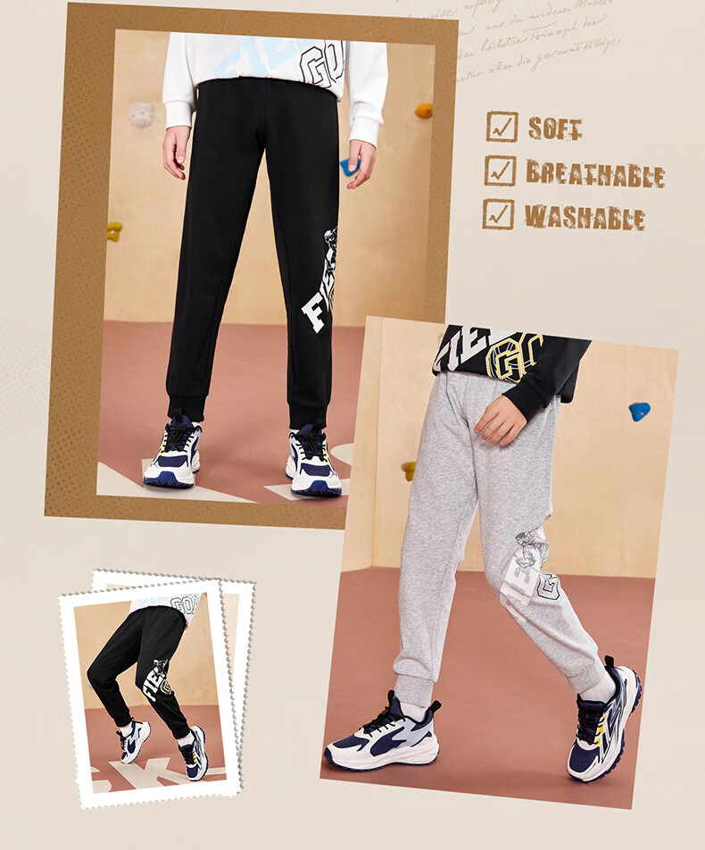 361° Children's Clothing Boys' Basketball Printed Cool Elastic Knit Pants for Fall 2025, Big Kids Size, Black 140 12