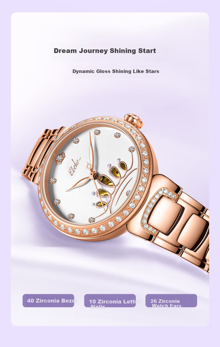 EBOHR Women's Watch, Butterfly Love Flower Crown Skeleton Ladies Mechanical Watch, Birthday Mid-Autumn Festival Gift, 36530120, for Girlfriend 7