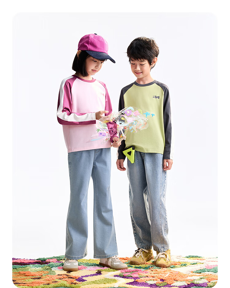 Annil Colorblock Raglan Sleeve Kids Boys Girls Crew Neck Long Sleeve T-Shirt 2025 Autumn New Basic Top 5