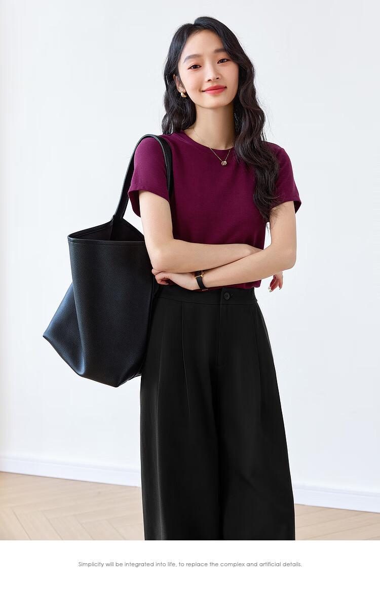 Vimly Dopamine Color Short-Sleeve T-Shirt for Women, Summer New Style Versatile Round Neck Loose Base Top, Dark Burgundy, S 4