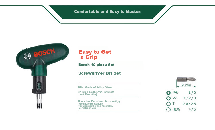 BOSCH Screwdriver Bit Set for Furniture Repair And Toy Assembly, Alloy Steel Material, 10 Pieces "Easy to Handle" 2