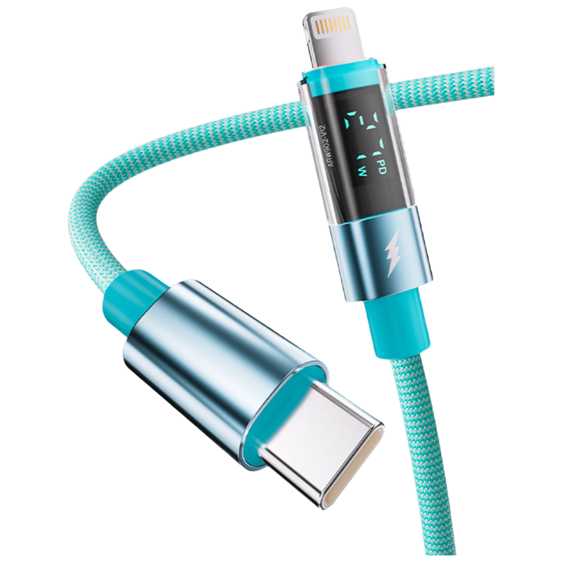 Beimo Smart Digital Display Braided Data Cable Type-C to Lightning Charging Cable 27W Fast Charge Compatible with Apple 8-14 1.2m Blue