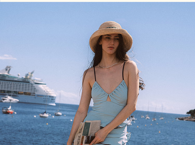 Atlanticbeach 2025 New Popular One-Piece Swimsuit for Women, Beautiful Beach Vacation Spaghetti Strap Blue Cake Skirt-Style Hot Spring Swimwear 6