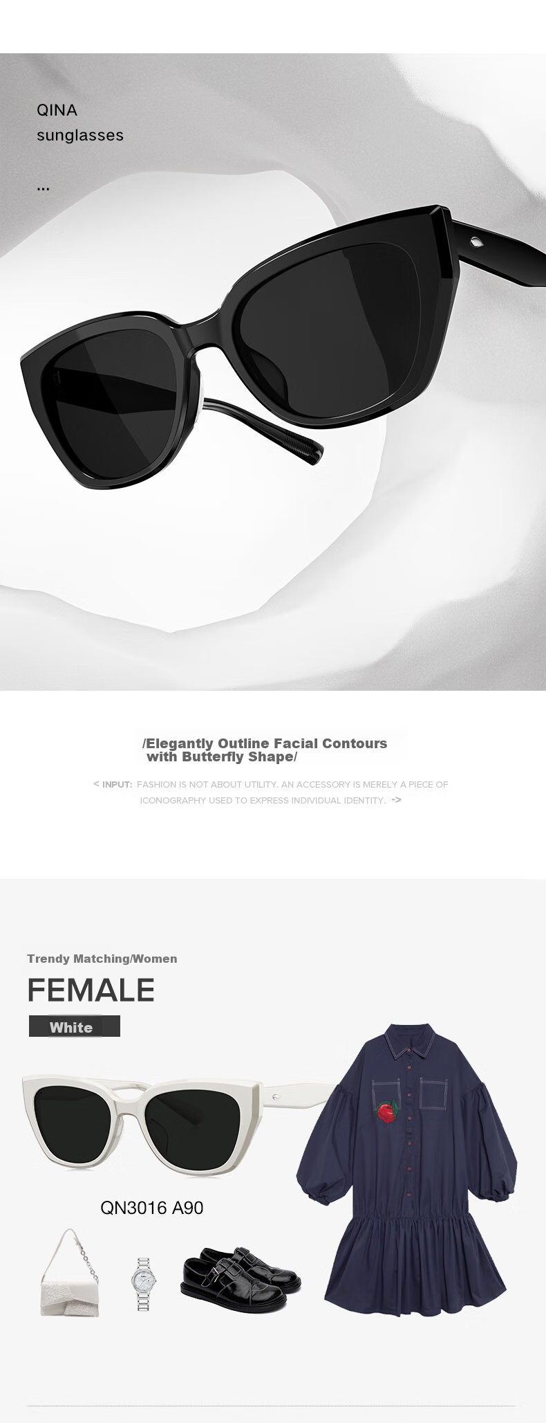 QINA [Brand Recommendation] Butterfly-Shaped Large Frame Sunglasses for Women, Gift for Girls, QN3016A20 5