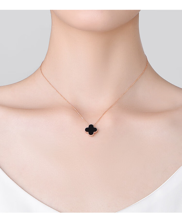 Aideyueding Diamond Double-Sided Four-Leaf Clover Necklace for Women, Rose Gold Light Luxury Collarbone Chain, Anniversary Birthday 520 Gift for Girlfriend 1