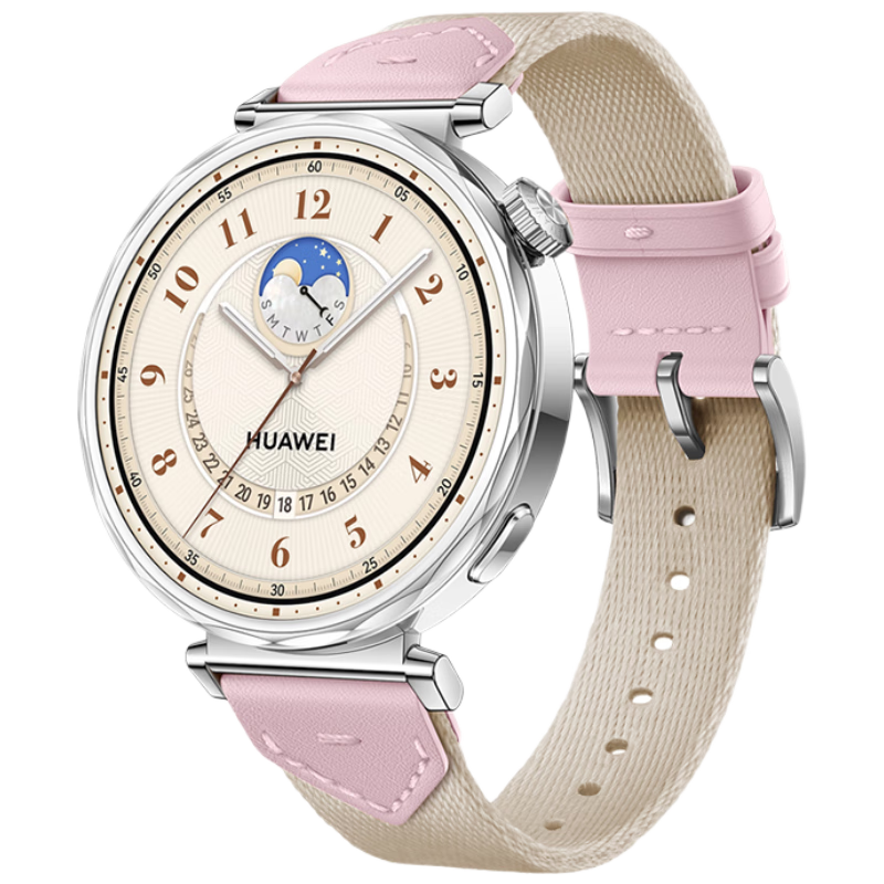 Weiqiantu Compatible with Huawei Watch GT6/GT5/5pro/GT4/WATCH5, Braided Composite Watch Strap for Women, 41/42mm Dial [Saddle Pink], 18MM Interface