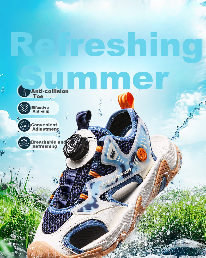 361° Children's Shoes, Kids' Sandals Summer 2025, Boys And Girls Breathable Wear-Resistant Toe Protection Creek Shoes Closed-Toe Sandals, Blue Size 37 1
