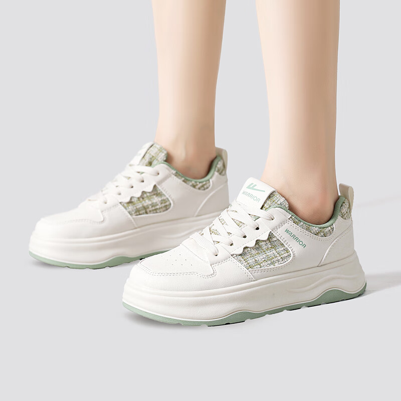 Warrior Women's Sneakers, Trendy Versatile Casual Shoes, Breathable Height-Increasing Sports Running Shoes, WXY-M119C, White And Green, Size 40