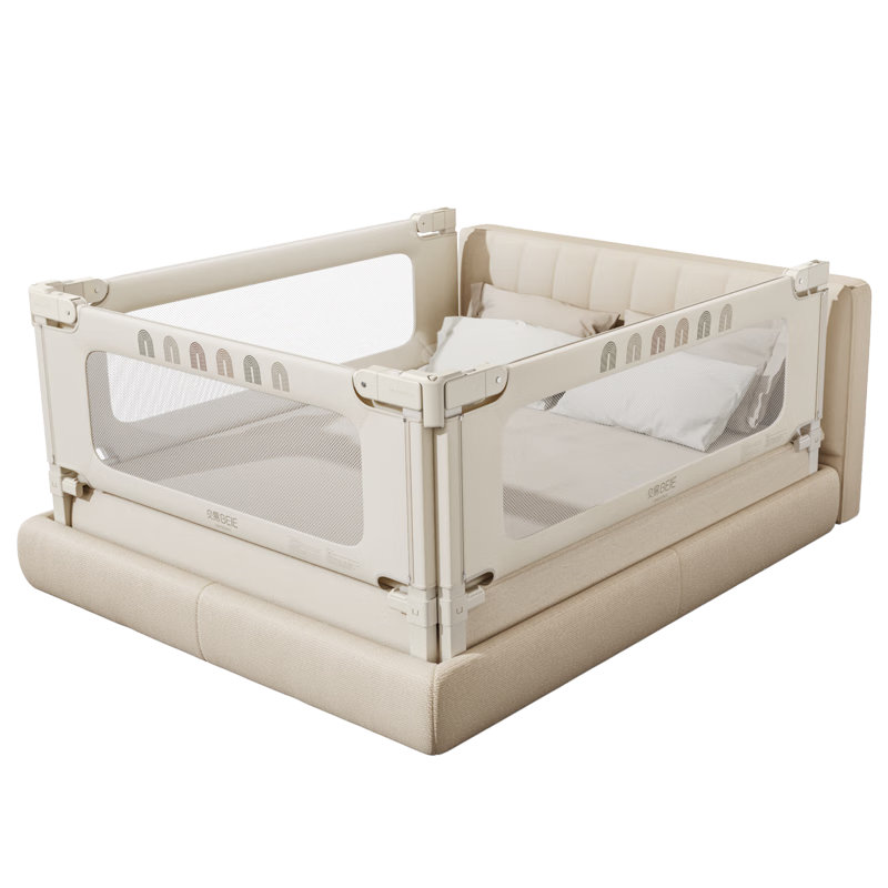 Beiyi Rainbow Classic Upgraded U-Shaped Baby Bed Rail Guard Khaki Rainbow One-Sided 2.2m