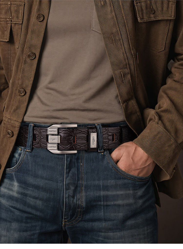 CARTELO Men's Vintage First Layer Cowhide Leather Pin Buckle Fashion Belt Gift for Boyfriend Husband Dad 7