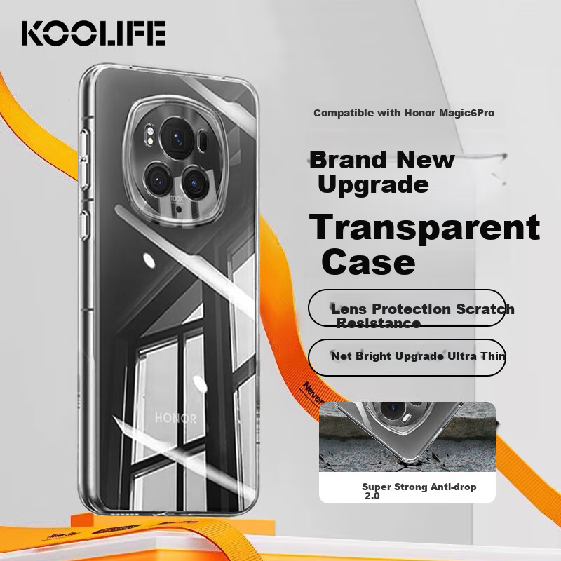 Чехол KOOLIFE для Honor Magic6 Pro, прозрачный, силиконовый, с защитой от отпечатков пальцев и падений
