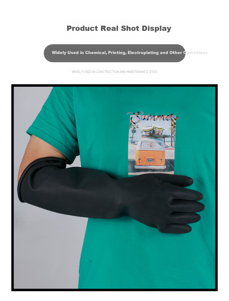 Maozheng Industrial Latex Gloves, Protective Rubber, Acid And Alkali Resistant, Waterproof, Non-Slip, Wear-Resistant, Extended Length, Thickened Protection, 30cm Yellow 6