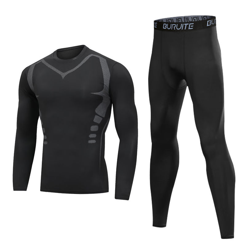 BURUITE Fitness Clothing, Men's Sports Set, Running Tight-Fitting Top And Pants, Training Compression High-Elasticity Quick-Dry Shirt, Thermal Underwear Base Layer