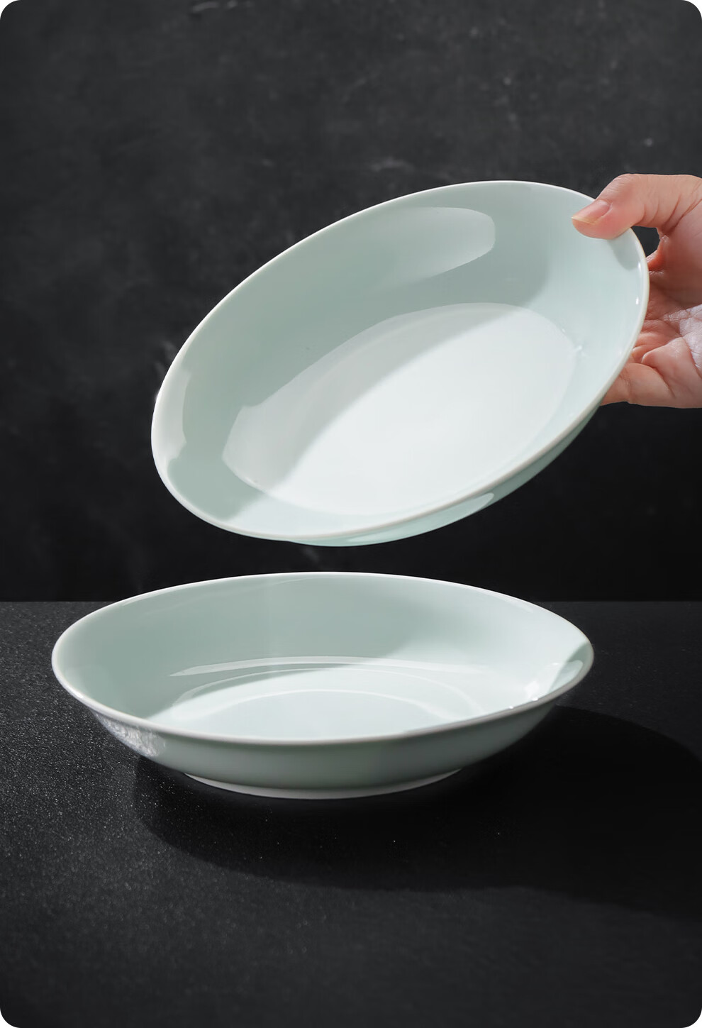 Jdz High-Temperature Ceramic Tableware Set, Home Use, Shadow Blue Bowls And Plates, Chinese-Style High-End Mid-Autumn Festival Gift, Dishwasher Safe, Flowing Shadow Patter 12