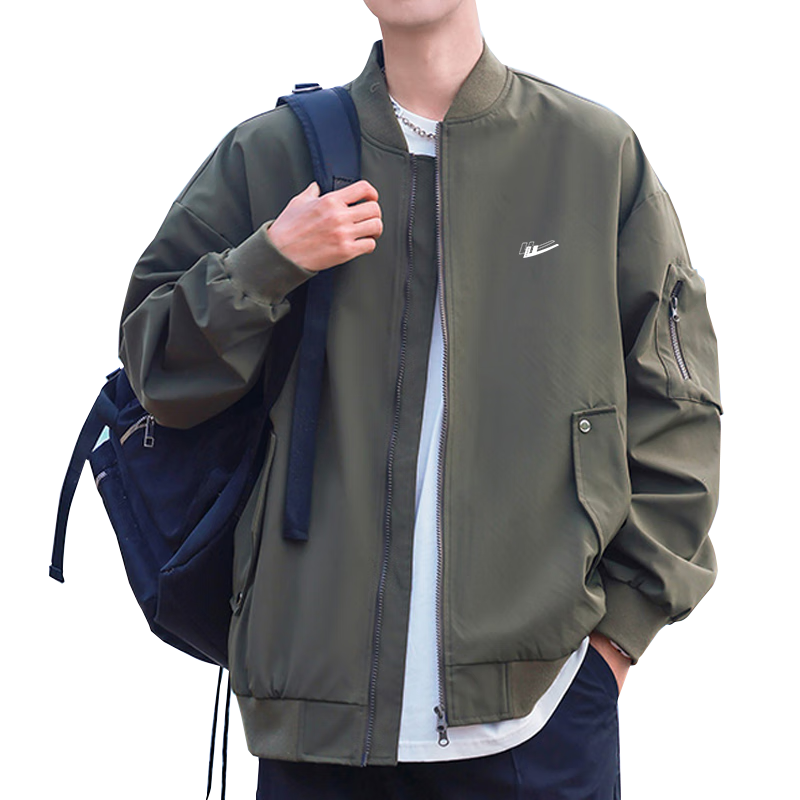 Huili Men's Jacket for Spring And Autumn Outdoor Windbreaker Casual Jacket American-Style Flight Suit Military Green Size L