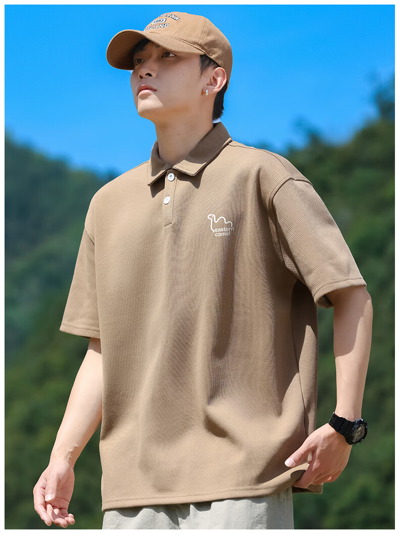 EASTERN CAMEL Short-Sleeve Polo Shirt for Men, Summer Heavyweight Breathable Solid Color Sports Collared Outdoor T-Shirt Top, Black, XL 19