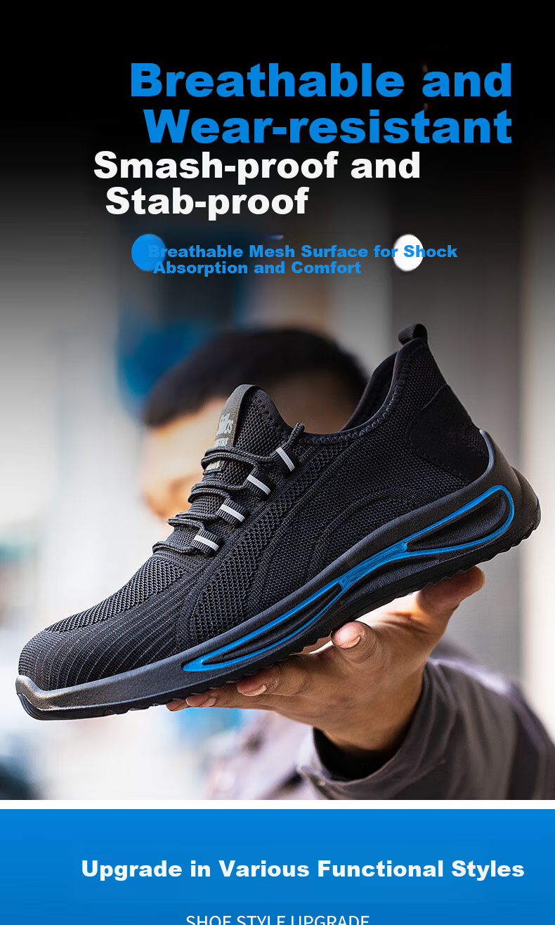 LAOGUANJIA Men's Safety Shoes with Steel Toe, Anti-Smashing, Puncture-Resistant, Flyknit Breathable Comfortable Solid Wear-Resistant Work Site Safety Shoes 356 Size 37 1