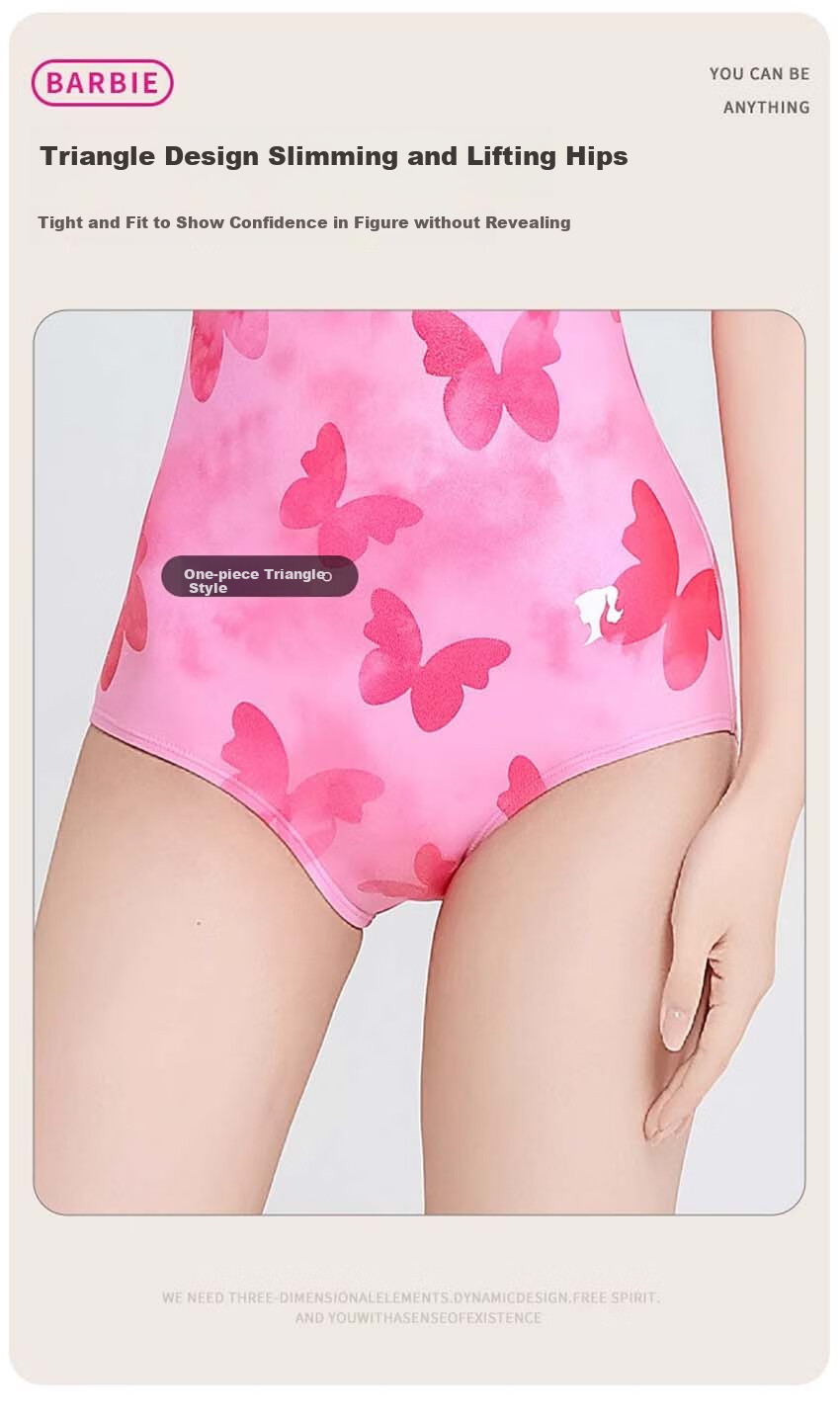 Barbie Women's Competitive Swimsuit One-Piece Triangle Sexy Printed Backless Swimwear for Professional Training in Swimming Pools 5