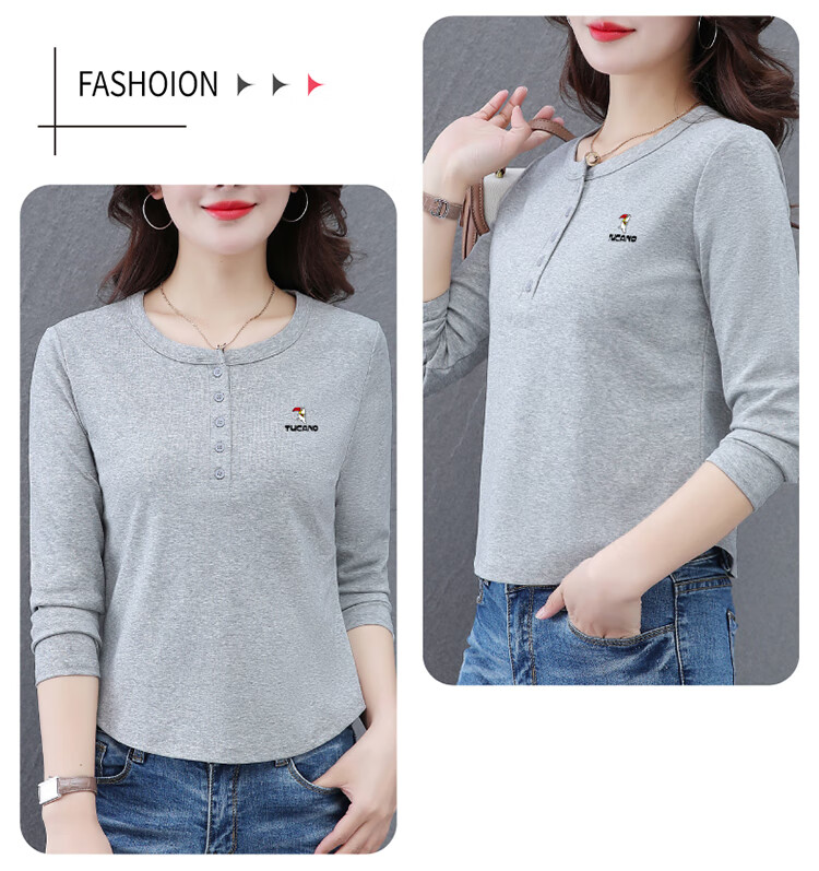 TUCANO Women's Pure Cotton Long Sleeve T-Shirt, Basic Spring and Autumn Crew Neck, Plus Size, Slim Fit Casual Top, White, M 15