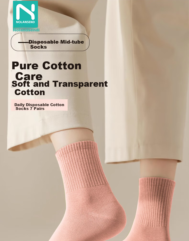 NOLANSEND Disposable Socks for Women, 7A Antibacterial Cotton Mid-Calf Travel Business Daily Disposable Breathable No-Wash Socks, 7 Pairs 1