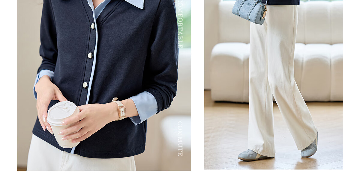 PinCai Women's Long Sleeve Shirt Color-Block Design Fake Two-Piece Layered Stylish Top P53S046 4