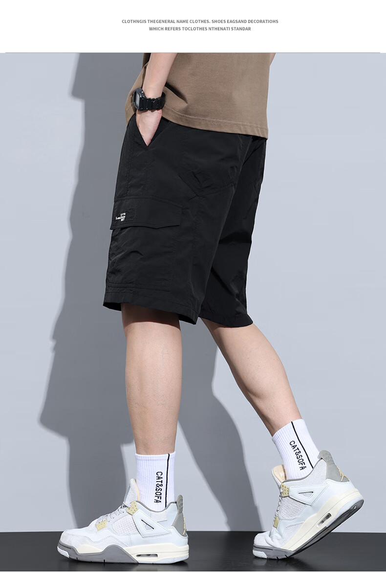 MARK FAIRWHALE Men's Casual Shorts, Summer New Style Loose Ice Silk Cargo Pants, Straight-Leg Mid-Length Shorts, Knee-Length Shorts, Men's Trousers 12