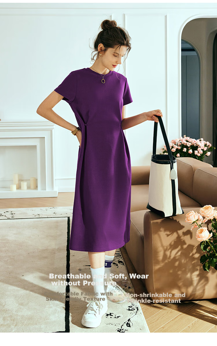 Olrain Eurielle Short Sleeve Dress Women Summer French Style Waist Slim Knitted Long Dress Dark Gray XL 2